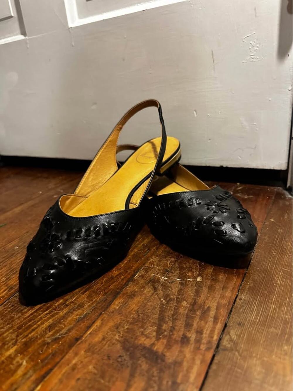 Jack Rogers Rory Black Leather Slingback Flats Pointed Toe Cutout Shoes Size 10